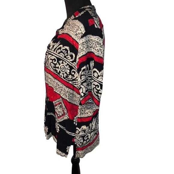 Kathy Lee size 14 gypsy goth BoHo gauzy stretch button in front short sleeve top - Picture 3 of 8